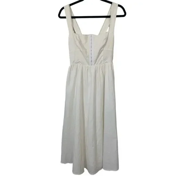 o.p.t Marina White Linen Midi Dress – Fitted Bodice w/ Lace Trim, Size 2 - Picture 1 of 10